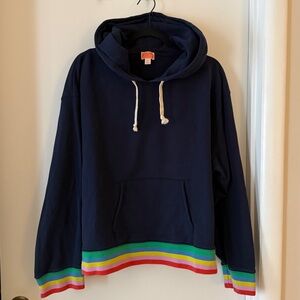 J. Crew Navy Blue Hoodie with Rainbow Trim Plus Size 3X/20/22 🌈✨